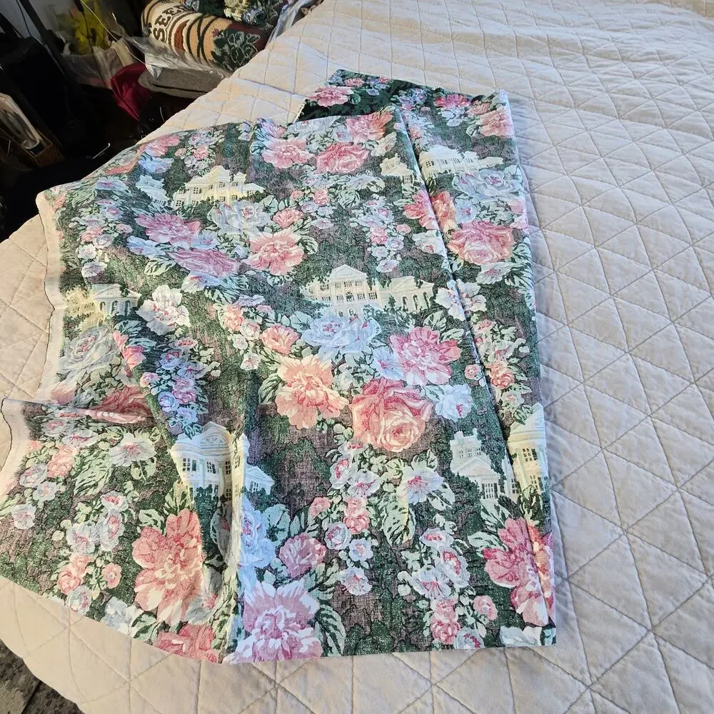 Vintage Springs Industries 2 Fabric Remnants Pink Cabbage Roses Colonial House
